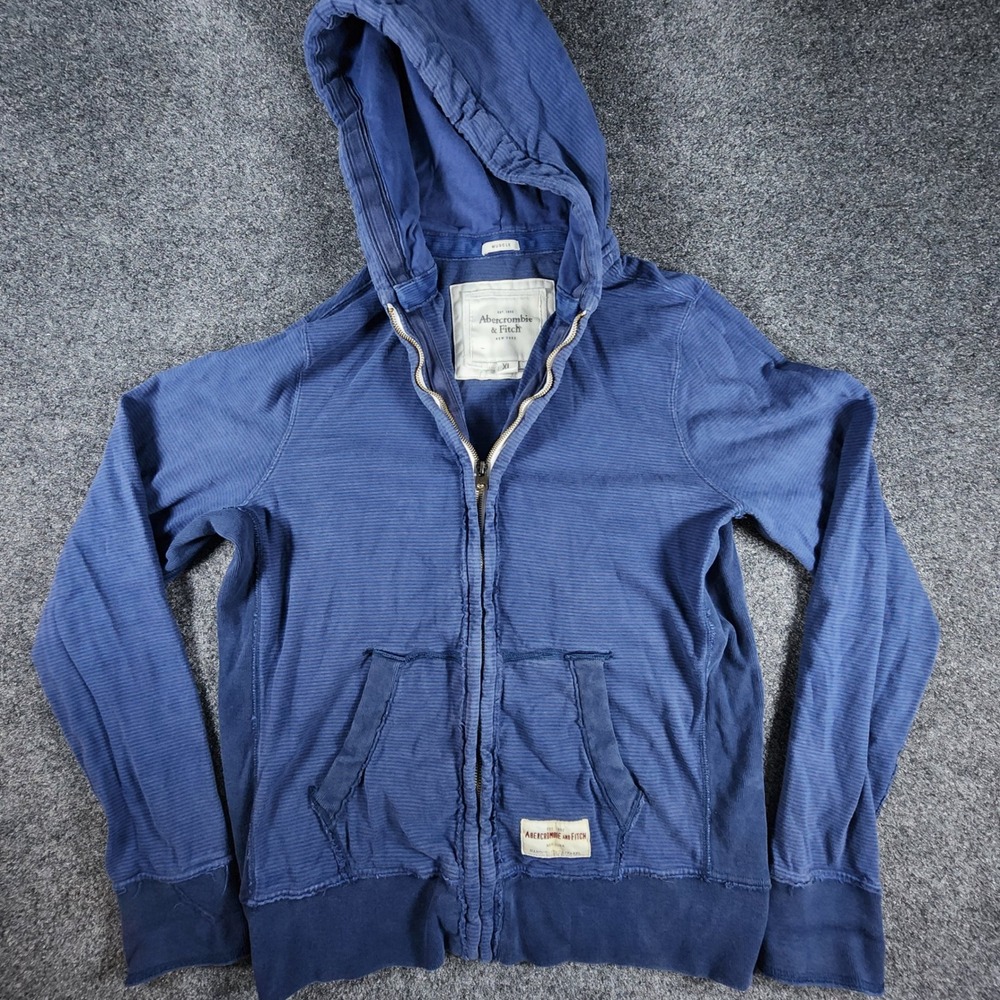 Abercrombie & Fitch Muscle Full Zip Jacket Hoodie Men XL Blue Textured Cottonkt